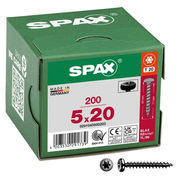 SPAX® Universalschrauben T20 Halbrundkopf BLAX 0201040500203 5 mm x 20 mm, 200 St.