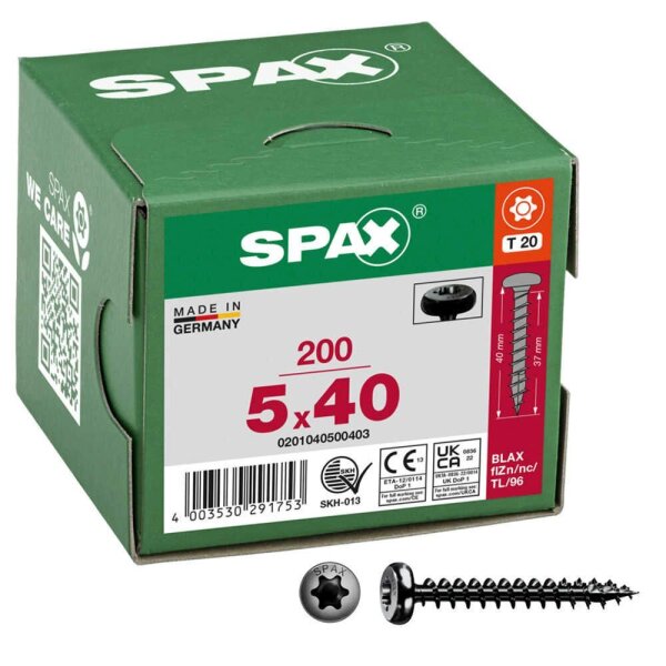 SPAX® Universalschrauben T20 Halbrundkopf BLAX 0201040500403 5 mm x 40 mm, 200 St.