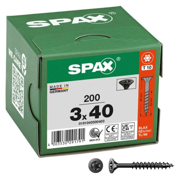 SPAX® Universalschrauben T10 Senkkopf BLAX 0191040300403 3 mm x 40 mm, 200 St.