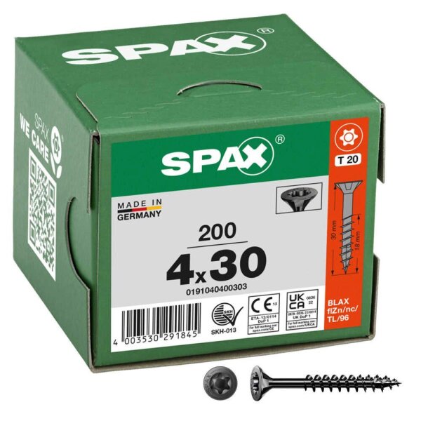 SPAX® Universalschrauben T20 Senkkopf BLAX 0191040400303 4 mm x 30 mm, 200 St.