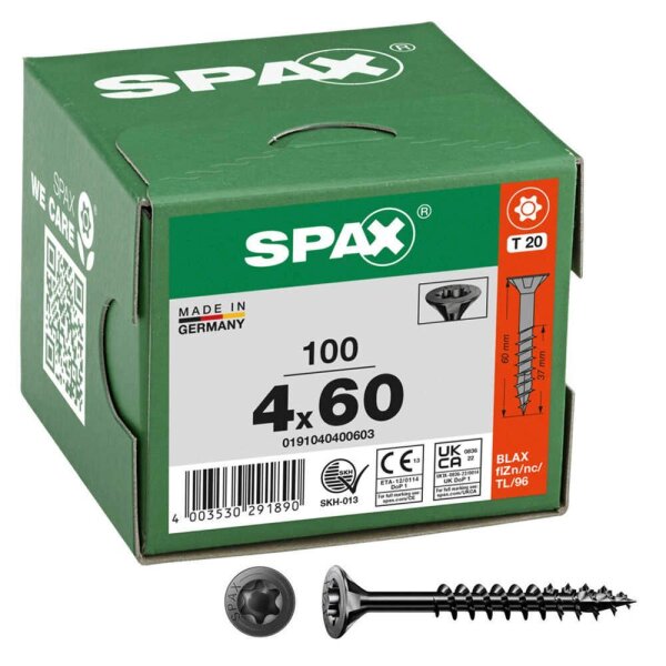 SPAX® Universalschrauben T20 Senkkopf BLAX 0191040400603 4 mm x 60 mm, 100 St.