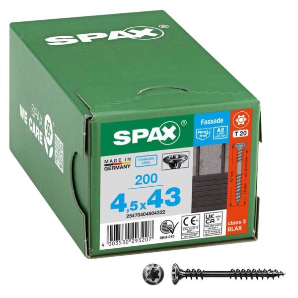 SPAX® Fassadenschrauben T20 Linsensenkkopf BLAX A2 25470404504322 4,5 mm x 43 mm, 200 St.