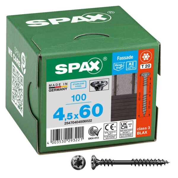 SPAX® Fassadenschrauben T20 Linsensenkkopf BLAX A2 25470404506022 4,5 mm x 60 mm, 100 St.