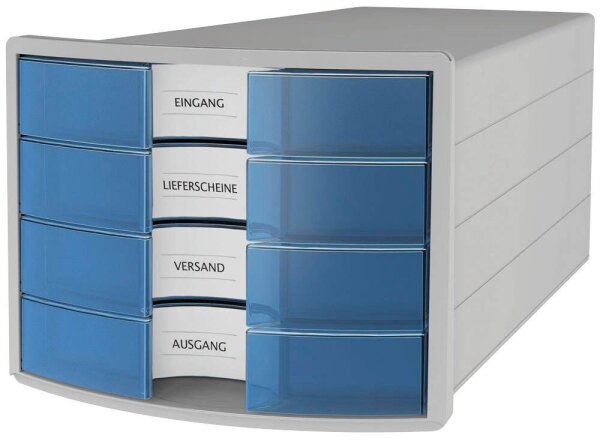 HAN Schubladenbox IMPULS  blau-transparent 1012-64D, DIN A4 mit 4 Schubladen, 1 St.