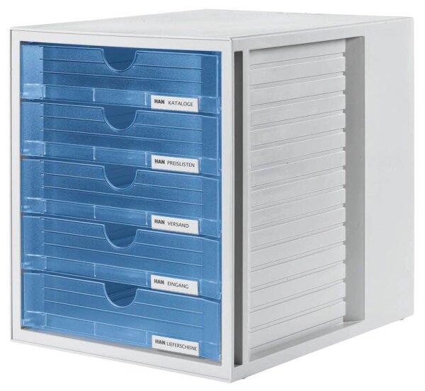 HAN Schubladenbox  blau-transparent 1450-64D, DIN A4 mit 5 Schubladen, 1 St.