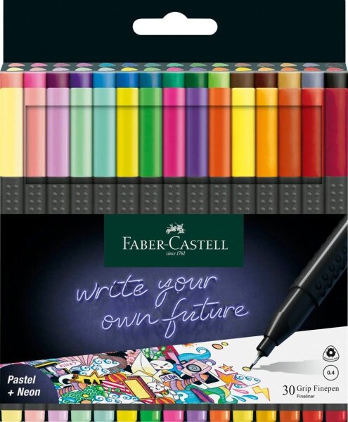 FABER-CASTELL Grip Fineliner farbsortiert 0,4 mm, 30 St.