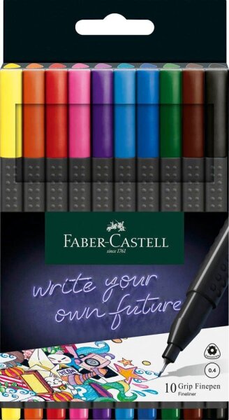 FABER-CASTELL Grip Fineliner farbsortiert 0,4 mm, 10 St.