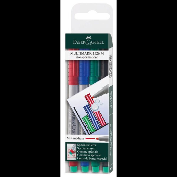 FABER-CASTELL MULTIMARK Folienstifte-Set farbsortiert non-permanent, 4 St.
