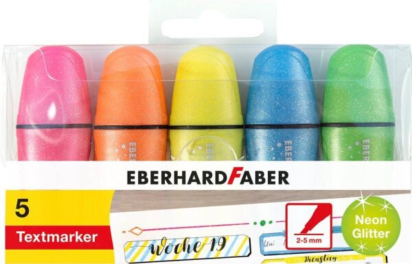 EBERHARD FABER Glitzer neon Mini Textmarker farbsortiert, 5 St.