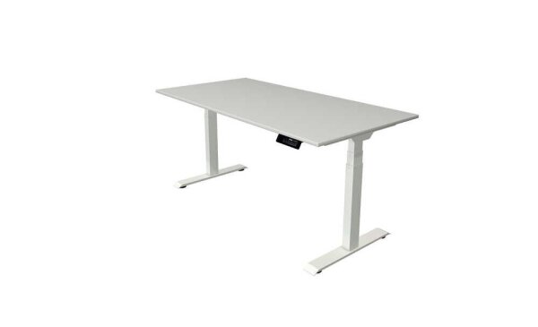 Kerkmann Move 1 stable elektrisch höhenverstellbarer Schreibtisch lichtgrau rechteckig, T-Fuß-Gestell weiß 160,0 x 80,0 cm