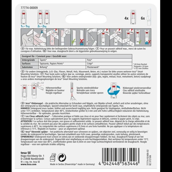 tesa Powerstrips Klebenägel für max. 1,0 kg, 2,4 x 6,4 cm, 4 St.
