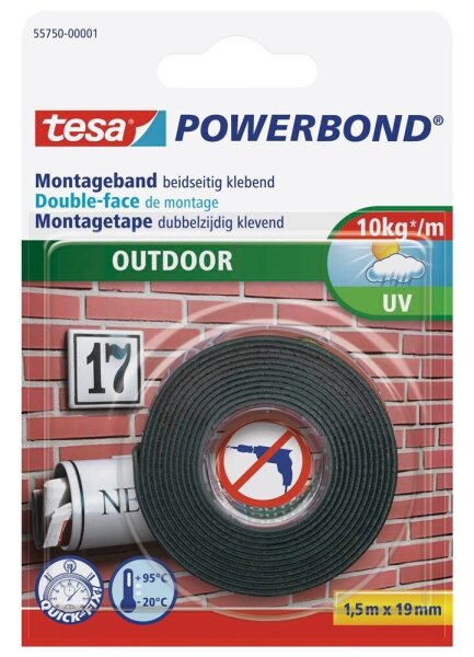 tesa Montageband POWERBOND Outdoor 55750 doppelseitiges Klebeband 19,0 mm x 1,5 m, 1 Rolle