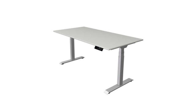 Kerkmann Move 1 stable elektrisch höhenverstellbarer Schreibtisch lichtgrau rechteckig, T-Fuß-Gestell silber 160,0 x 80,0 cm