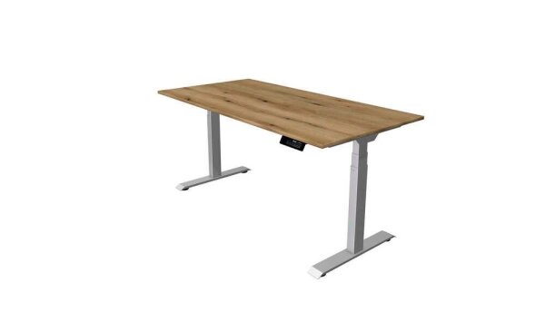 Kerkmann Move 1 stable elektrisch höhenverstellbarer Schreibtisch asteiche rechteckig, T-Fuß-Gestell silber 160,0 x 80,0 cm