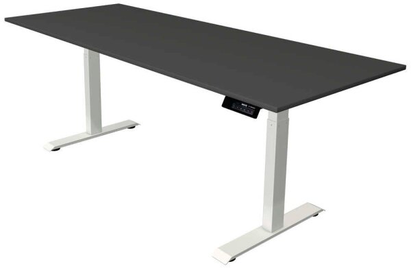 Kerkmann Move 1 stable elektrisch höhenverstellbarer Schreibtisch anthrazit rechteckig, T-Fuß-Gestell weiß 200,0 x 80,0 cm