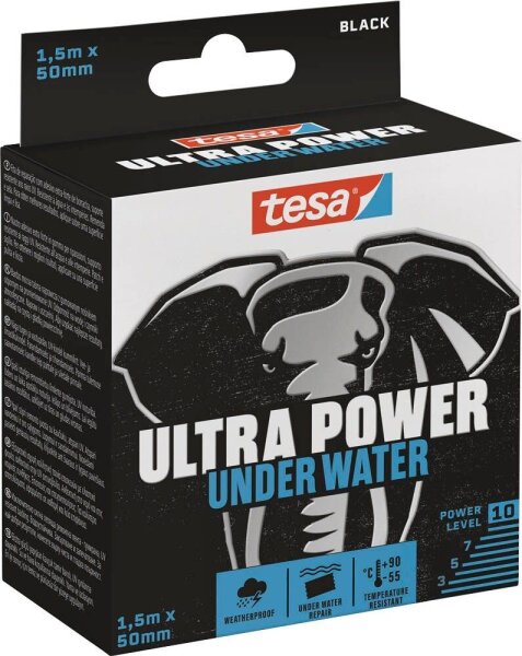 tesa ULTRA POWER Under Water Gewebeband schwarz 50,0 mm x 1,5 m 1 Rolle