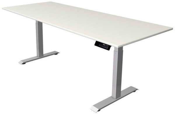 Kerkmann Move 1 stable elektrisch höhenverstellbarer Schreibtisch weiß rechteckig, T-Fuß-Gestell silber 200,0 x 80,0 cm