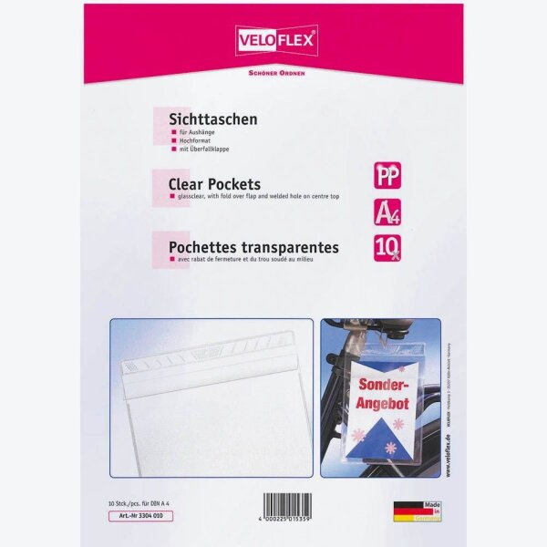 VELOFLEX Sichttaschen DIN A4 glasklar glatt 0,14 mm, 10 St.