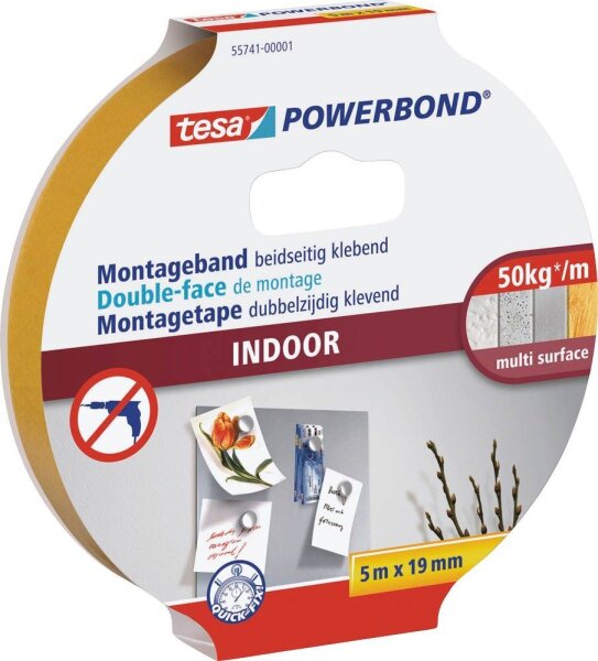 tesa Montageband POWERBOND Indoor 55741 doppelseitiges Klebeband 19,0 mm x 5,0 m, 1 Rolle
