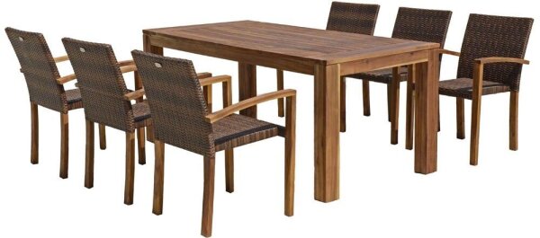 Garden Pleasure Sitzgruppe TOPEKA, coffee Kunststoff, Holz, 7-teilig