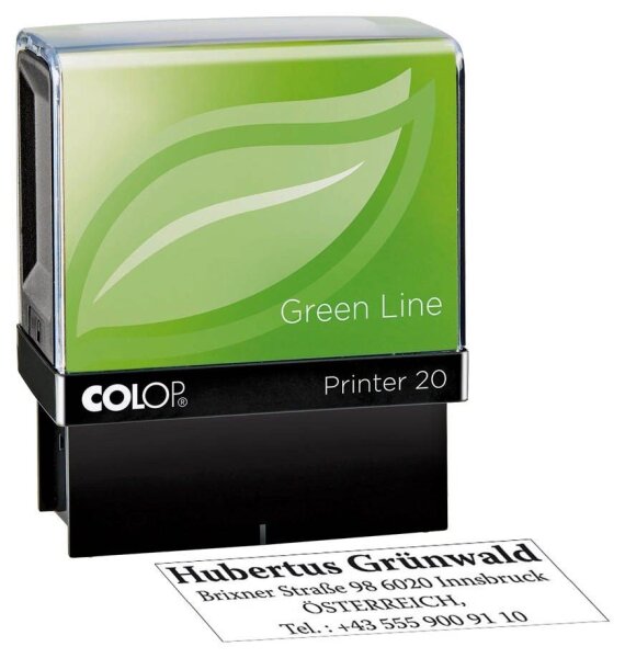 COLOP Textstempel, individualisierbar Printer 20 Green Line selbstfärbend schwarz ohne Logo, 1 St.