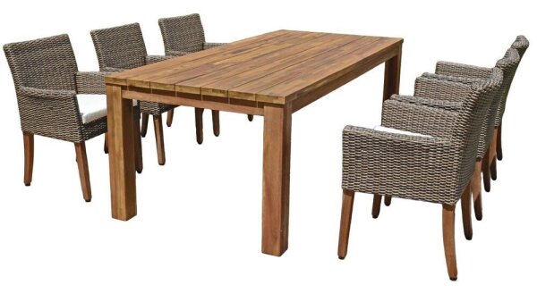 Garden Pleasure Sitzgruppe PALA cremeweiß, natur Kunststoff, Holz, 7-teilig