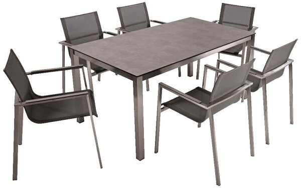 Garden Pleasure Sitzgruppe SIENNA grau, silber Kunststoff, Metall, 7-teilig  ( 305434-3 )
