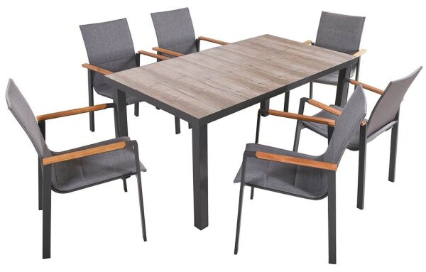 Garden Pleasure Sitzgruppe RANA grau, anthrazit Kunststoff, Holz, 7-teilig