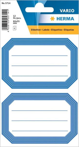 HERMA Schuletiketten blauer Rand, weiß/blau, 12 Etiketten