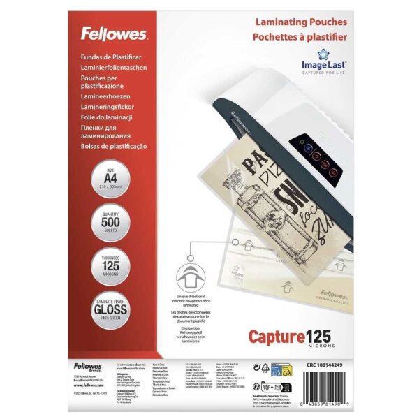 Fellowes Laminierfolien Capture125 ImageLast  glänzend für A4 125 micron, 500 St.