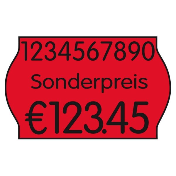 METO Preisetiketten leuchtrot permanent 26,0 x 16,0 mm, 18 Rollen