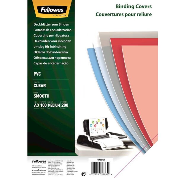 Fellowes Deckfolien für Bindemappen transparent, DIN A3 0,2 mm, 100 St.
