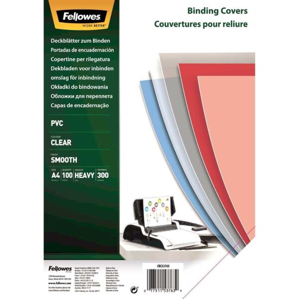 Fellowes Deckfolien für Bindemappen transparent, DIN A4 0,3 mm, 100 St.