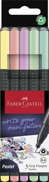 FABER-CASTELL Grip Pastell Fineliner farbsortiert 0,4 mm, 5 St.