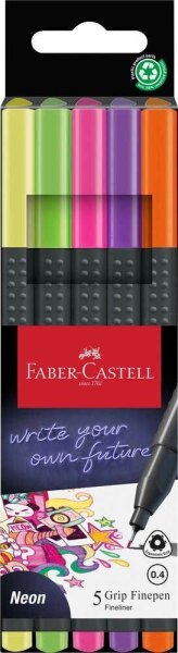 FABER-CASTELL Grip Neon Fineliner farbsortiert 0,4 mm, 5 St.