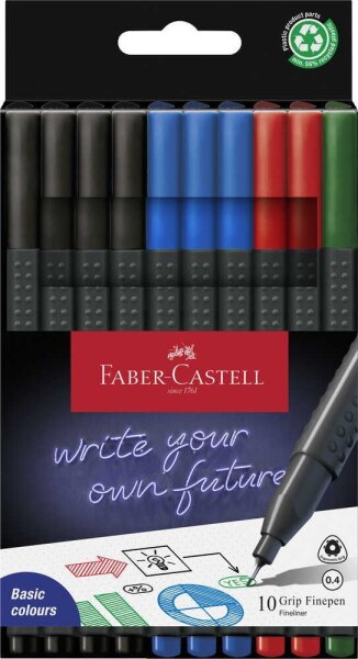 FABER-CASTELL Grip Office Fineliner farbsortiert 0,4 mm, 10 St.