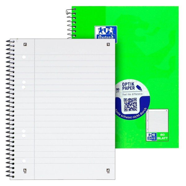 OXFORD Collegeblock Schule Kleinformat liniert DIN A5 Innenrand, 1 Block