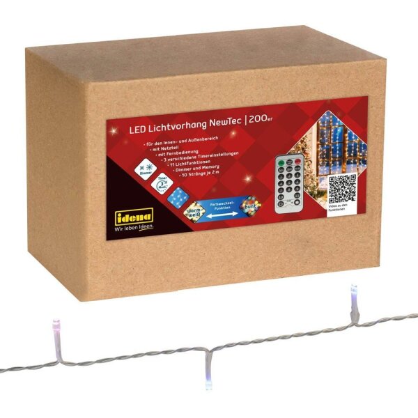 Idena NewTec 200er LED Lichtervorhang transparent 1,5 m, 1 St.