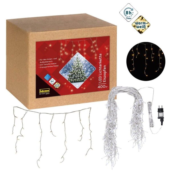 Idena 400er Eiszapfen LED Lichterkette transparent 10,3 m, 1 St.