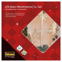 Idena Metallsterne LED Dekoleuchten weiß, 3 St.
