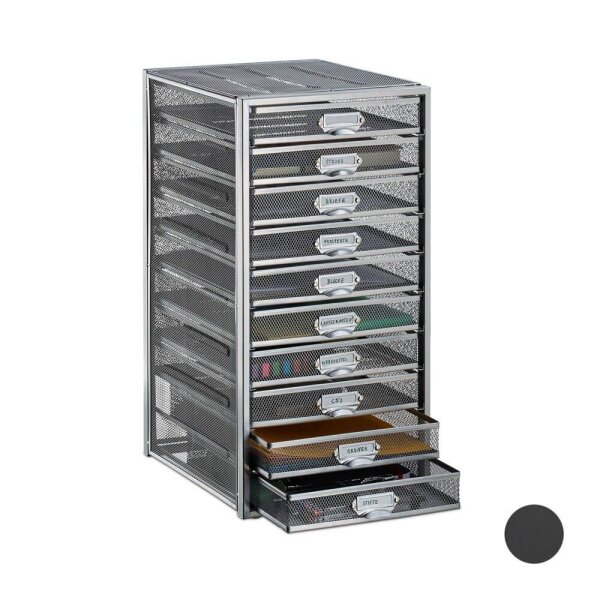 relaxdays Schubladenbox  silber 10024817_55, DIN A4 mit 10 Schubladen, 1 St.
