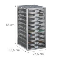 relaxdays Schubladenbox  silber 10024817_55, DIN A4 mit 10 Schubladen, 1 St.