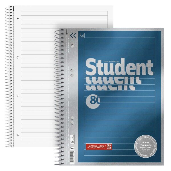 BRUNNEN Collegeblöcke Student Premium liniert DIN A5 Rand rundum, 5 St.