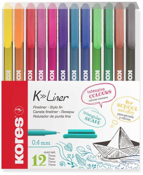 Kores® K- Fineliner farbsortiert 0,4 mm, 12 St.