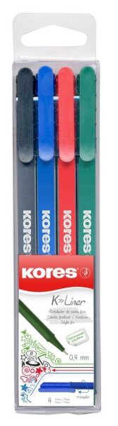 Kores® K- Fineliner farbsortiert 0,4 mm, 4 St.