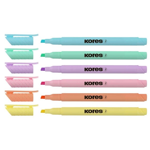 Kores® Highliner Pastell Textmarker farbsortiert, 6 St.