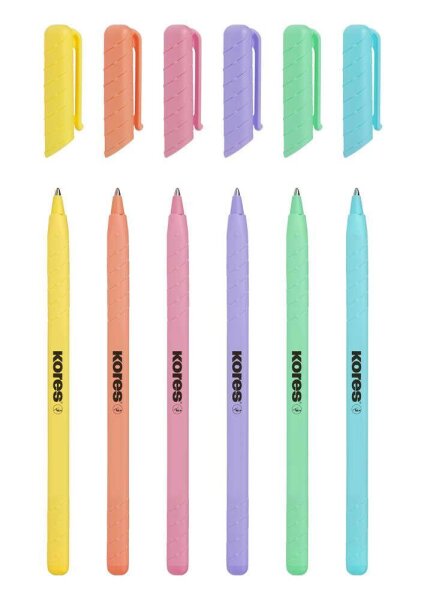 Kores® Kugelschreiber K0R-M Pastel farbsortiert, Schreibfarbe: blau, 6 St.