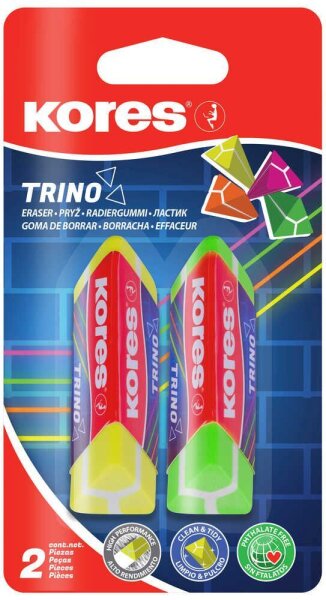 Kores® Radiergummis für Bleistifte Triangularer farbsortiert, 2 St.