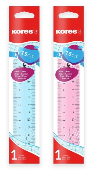 Kores® Lineal 15,0 cm, pink, blau