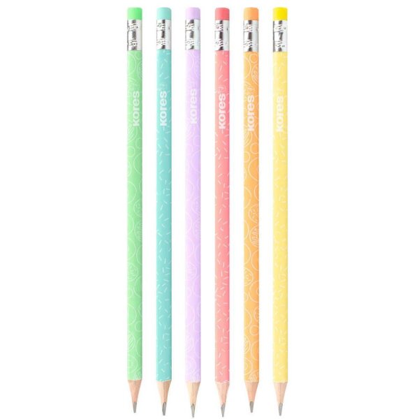 Kores® GRAFITOS Pastel Bleistifte HB farbsortiert mit Radierer, 6 St.
